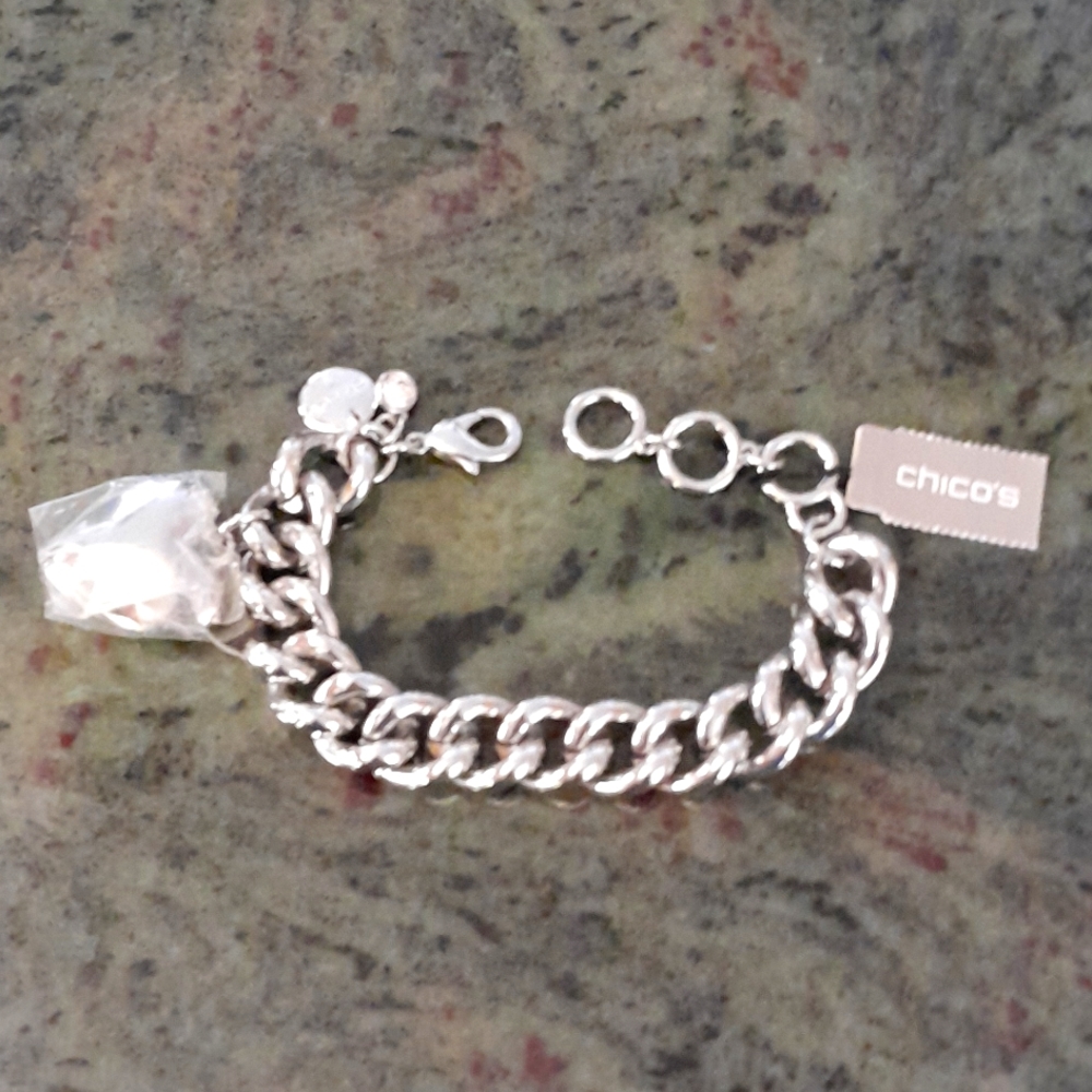 Chico's Puffy Heart & Crystal Charm Bracelet